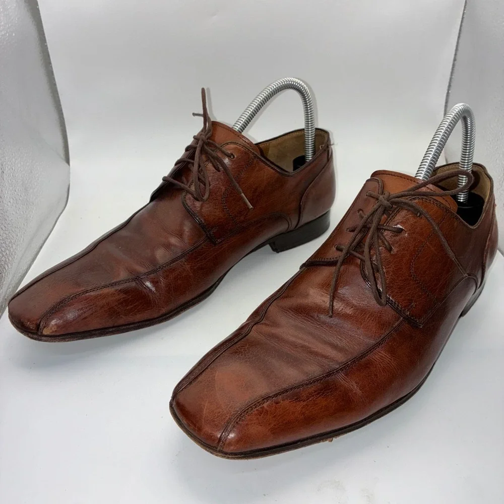 Magnanni Mens Brown Leather Square Toe Derby Dress Shoes EU 41.5‎ US 8.5M